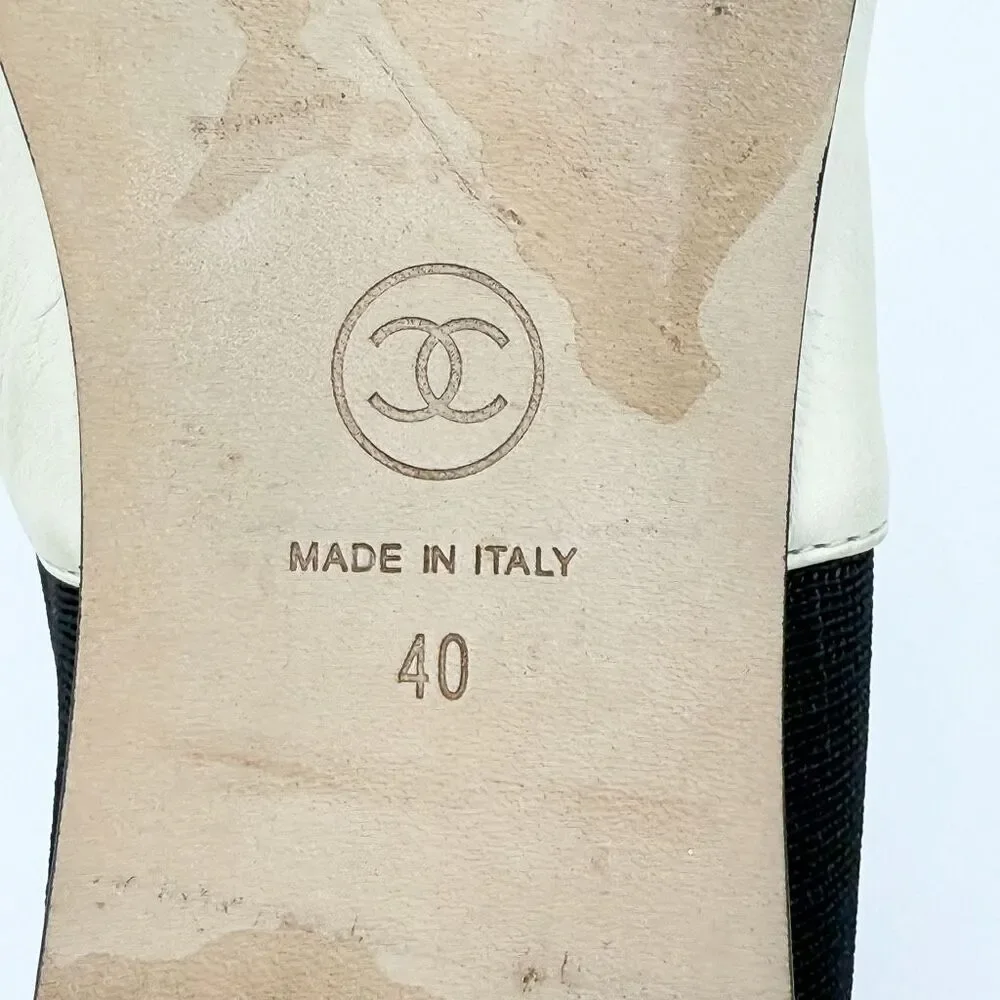 Chanel Camellia Cap Toe Flats Loafers Black Ivory Leather CC Logo Shoes